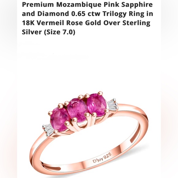 Pink Sapphire Diamond ctw Ring 18K Rose Gold Over Sterling